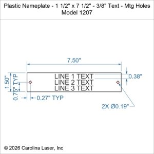 Plastic Nameplate - 1 1/2" x 7 1/2" - 3/8" Text - Mtg Holes