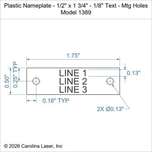 Plastic Nameplate - 1/2" x 1 3/4" - 1/8" Text - Mtg Holes