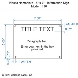 Plastic Nameplate - 5" x 7" - Information Sign