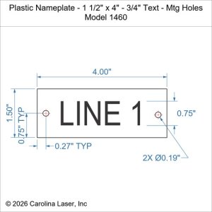 Plastic Nameplate - 1 1/2" x 4" - 3/4" Text - Mtg Holes