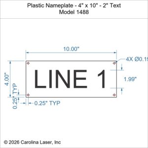 Plastic Nameplate - 4" x 10" - 2" Text