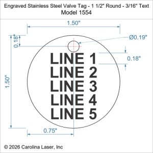 Engraved Stainless Steel Valve Tag - 1 1/2" Round - 3/16" Text