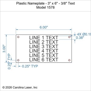 Plastic Nameplate - 3" x 6" - 3/8" Text