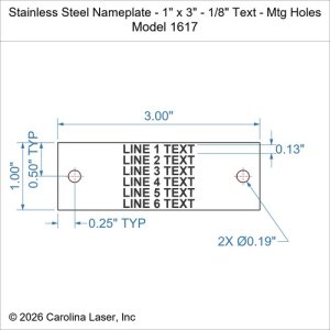 Stainless Steel Nameplate - 1" x 3" - 1/8" Text - Mtg Holes