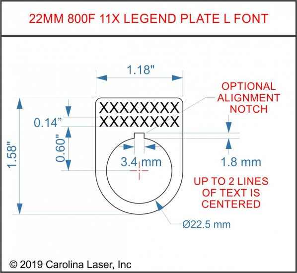 Textured Plastic Legend Plate - 22mm AB 800F 11X Font L - 1 Line - Click Image to Close