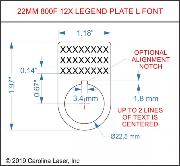 Textured Plastic Legend Plate - 22mm AB 800F-180 12X Font L - 3 Lines - Click Image to Close