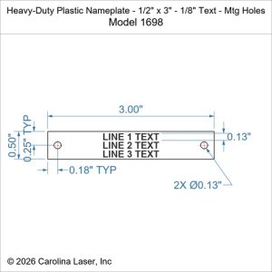 Heavy-Duty Plastic Nameplate - 1/2" x 3" - 1/8" Text - Mtg Holes