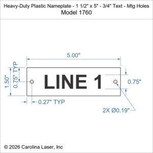 Heavy-Duty Plastic Nameplate - 1 1/2" x 5" - 3/4" Text - Mtg Holes
