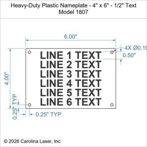 Heavy-Duty Plastic Nameplate - 4" x 6" - 1/2" Text