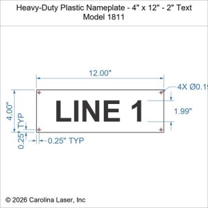 Heavy-Duty Plastic Nameplate - 4" x 12" - 2" Text