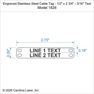 Engraved Stainless Steel Cable Tag - 1/2" x 2 3/4" - 3/16" Text