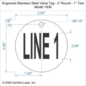 Engraved Stainless Steel Valve Tag - 2" Round - 1" Text