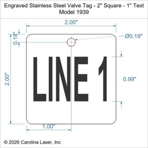 Engraved Stainless Steel Valve Tag - 2" Square - 1" Text