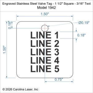 Engraved Stainless Steel Valve Tag - 1 1/2" Square - 3/16" Text