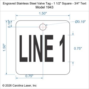 Engraved Stainless Steel Valve Tag - 1 1/2" Square - 3/4" Text