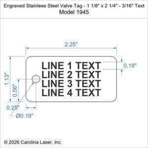 Engraved Stainless Steel Valve Tag - 1 1/8" x 2 1/4" - 3/16" Text
