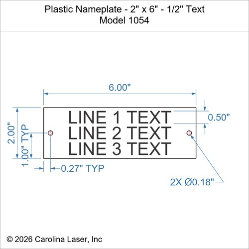 Modal Additional Images for Plastic Nameplate - 2" x 6" - 1/2" Text