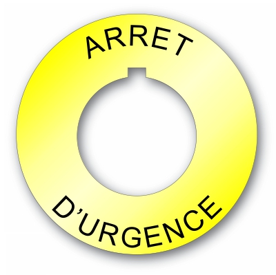 Plastic Legend Plate - 30mm Emergency Stop - French - Click Image to Close
