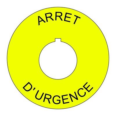 Plastic Legend Plate - 22mm Emergency Stop - French - Click Image to Close