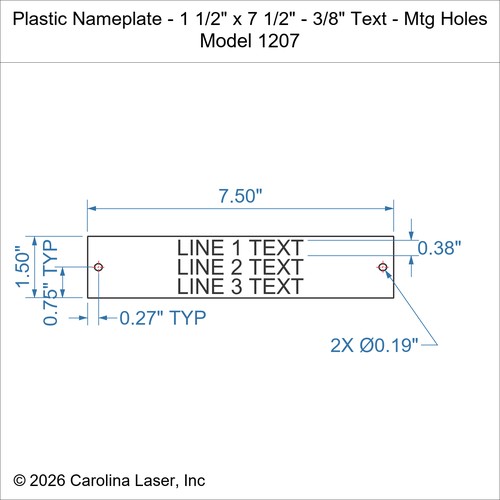 Modal Additional Images for Plastic Nameplate - 1 1/2" x 7 1/2" - 3/8" Text - Mtg Holes