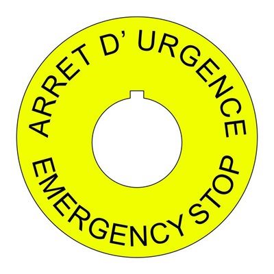 Plastic Legend Plate - 22mm Emergency Stop - French English - Click Image to Close