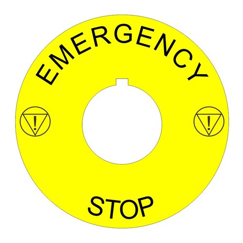 Plastic Legend Plate - 22mm Emergency Stop - ISO - Click Image to Close