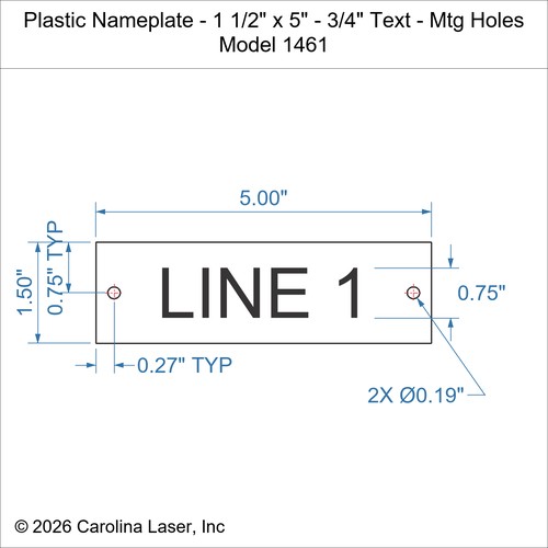 Modal Additional Images for Plastic Nameplate - 1 1/2" x 5" - 3/4" Text - Mtg Holes