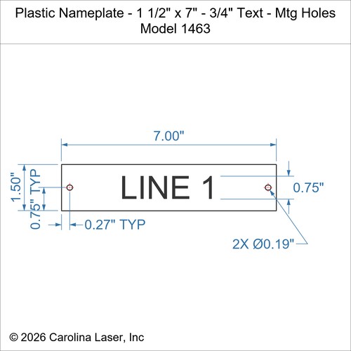 Modal Additional Images for Plastic Nameplate - 1 1/2" x 7" - 3/4" Text - Mtg Holes