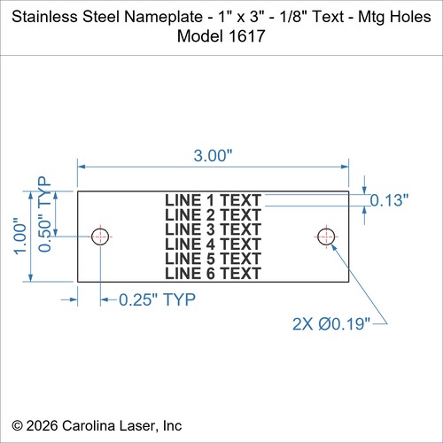 Modal Additional Images for Stainless Steel Nameplate - 1" x 3" - 1/8" Text - Mtg Holes