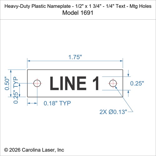 Modal Additional Images for Heavy-Duty Plastic Nameplate - 1/2" x 1 3/4" - 1/4" Text - Mtg Holes