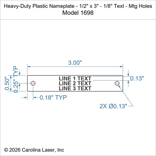 Modal Additional Images for Heavy-Duty Plastic Nameplate - 1/2" x 3" - 1/8" Text - Mtg Holes