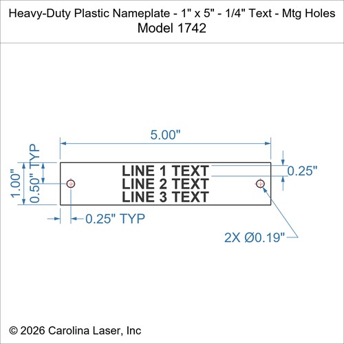 Modal Additional Images for Heavy-Duty Plastic Nameplate - 1" x 5" - 1/4" Text - Mtg Holes