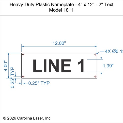 Modal Additional Images for Heavy-Duty Plastic Nameplate - 4" x 12" - 2" Text