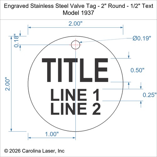 Modal Additional Images for Engraved Stainless Steel Valve Tag - 2" Round - 1/2" Text