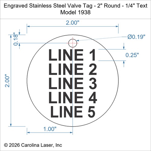 Modal Additional Images for Engraved Stainless Steel Valve Tag - 2" Round - 1/4" Text