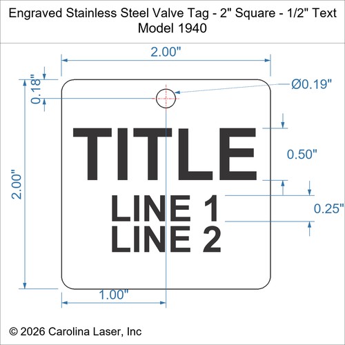 Modal Additional Images for Engraved Stainless Steel Valve Tag - 2" Square - 1/2" Text