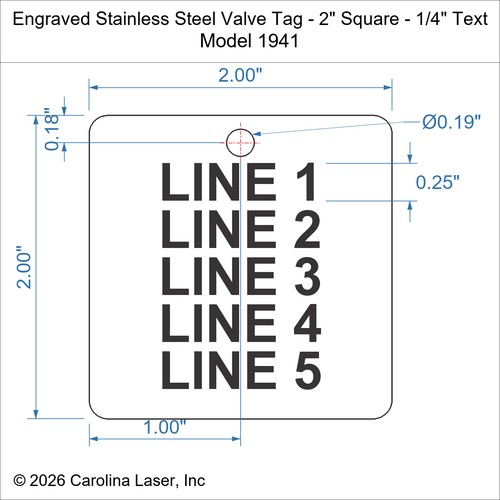 Modal Additional Images for Engraved Stainless Steel Valve Tag - 2" Square - 1/4" Text