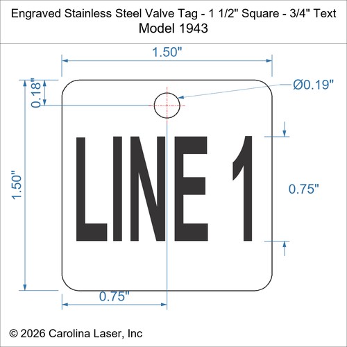 Modal Additional Images for Engraved Stainless Steel Valve Tag - 1 1/2" Square - 3/4" Text