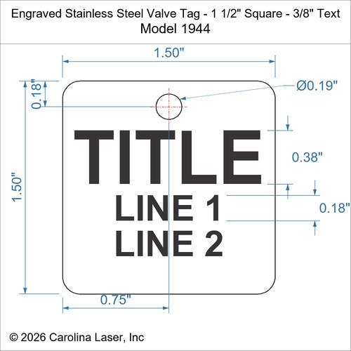 Modal Additional Images for Engraved Stainless Steel Valve Tag - 1 1/2" Square - 3/8" Text