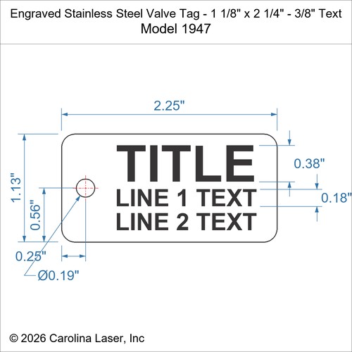 Modal Additional Images for Engraved Stainless Steel Valve Tag - 1 1/8" x 2 1/4" - 3/8" Text