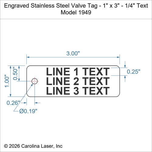 Modal Additional Images for Engraved Stainless Steel Valve Tag - 1" x 3" - 1/4" Text