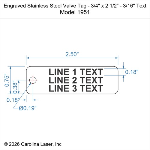 Modal Additional Images for Engraved Stainless Steel Valve Tag - 3/4" x 2 1/2" - 3/16" Text