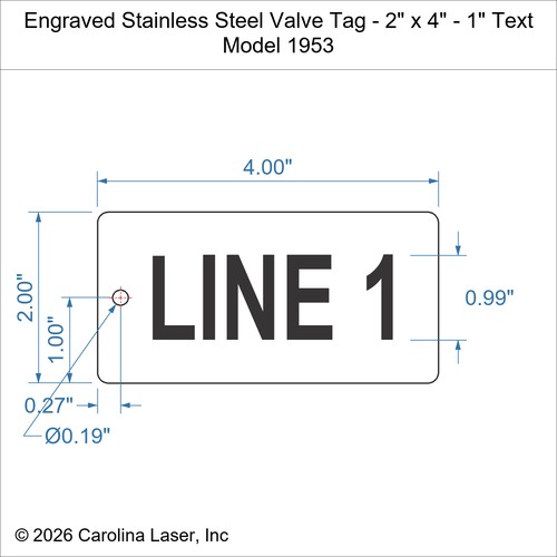 Modal Additional Images for Engraved Stainless Steel Valve Tag - 2" x 4" - 1" Text