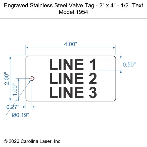 Modal Additional Images for Engraved Stainless Steel Valve Tag - 2" x 4" - 1/2" Text