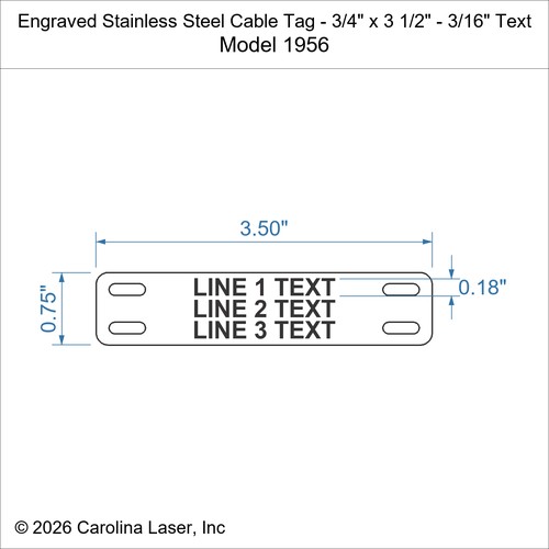 Modal Additional Images for Engraved Stainless Steel Cable Tag - 3/4" x 3 1/2" - 3/16" Text