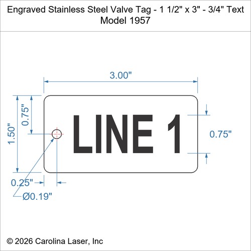 Modal Additional Images for Engraved Stainless Steel Valve Tag - 1 1/2" x 3" - 3/4" Text