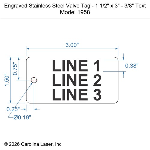 Modal Additional Images for Engraved Stainless Steel Valve Tag - 1 1/2" x 3" - 3/8" Text