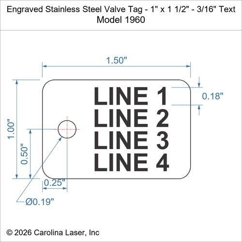 Modal Additional Images for Engraved Stainless Steel Valve Tag - 1" x 1 1/2" - 3/16" Text