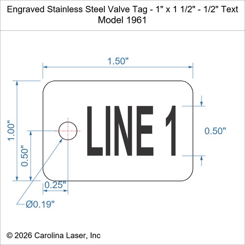 Modal Additional Images for Engraved Stainless Steel Valve Tag - 1" x 1 1/2" - 1/2" Text