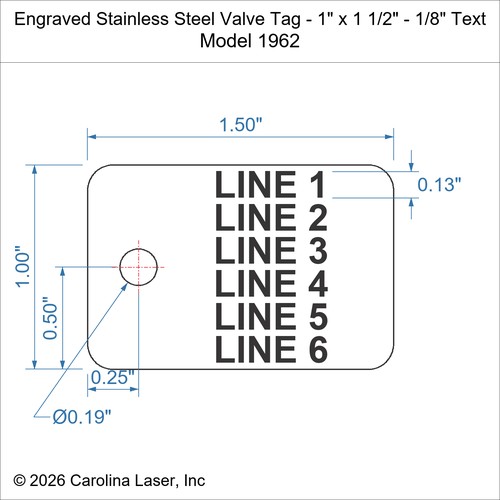 Modal Additional Images for Engraved Stainless Steel Valve Tag - 1" x 1 1/2" - 1/8" Text